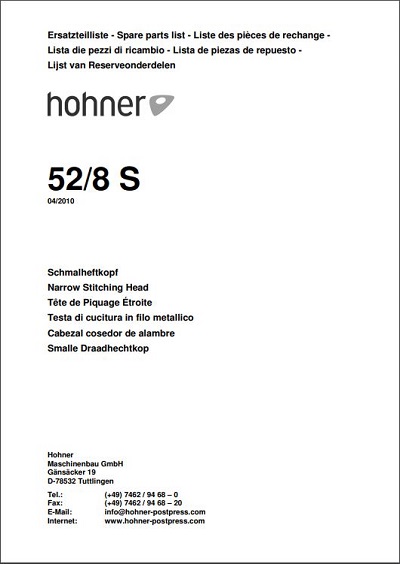 Hohner 52/8S stitcher head manual (2010) cover