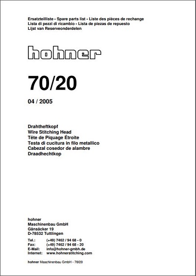 Hohner 70/20 stitcher head manual (2005) cover