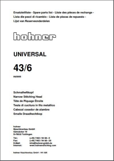 Hohner 43/6 stitcher head manual (2005) cover