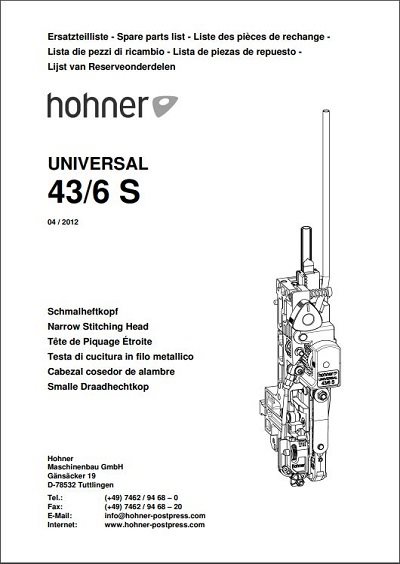 Hohner 43/6S stitcher head manual (2012) cover