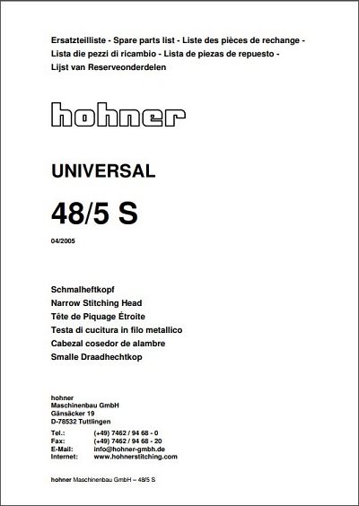 Hohner 48/5S stitcher head manual (2005) cover