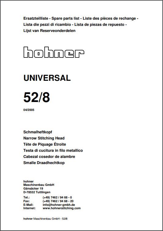 Hohner 52/8 stitcher head manual (2005) cover