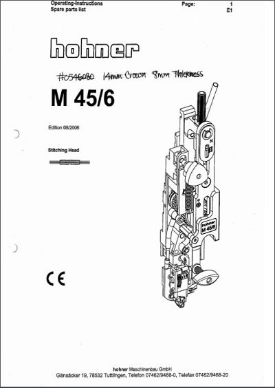 Hohner M45/6 stitcher head manual (2006) cover