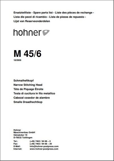 Hohner M45/6 stitcher head manual (2009) cover