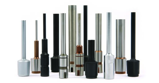 Close-up of print-finishing drill bits used for paper drilling